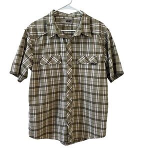 Vans Men's Olive Green Brown Plaid Shirt LARGE